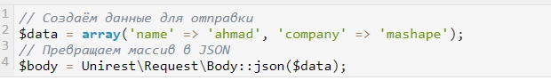 Unirest отправка данных в виде массива данных JSON