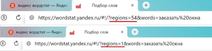 Яндекс Wordstat вносим корректировки в код региона в URL-адресе