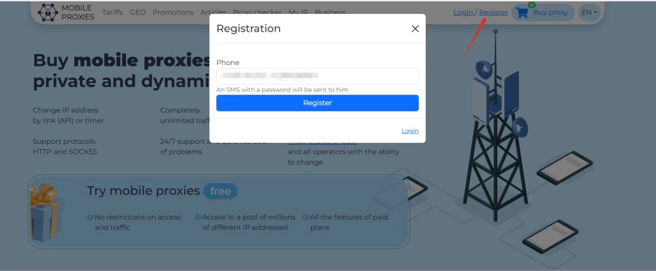 Создание учетной записи на платформе мобильного прокси